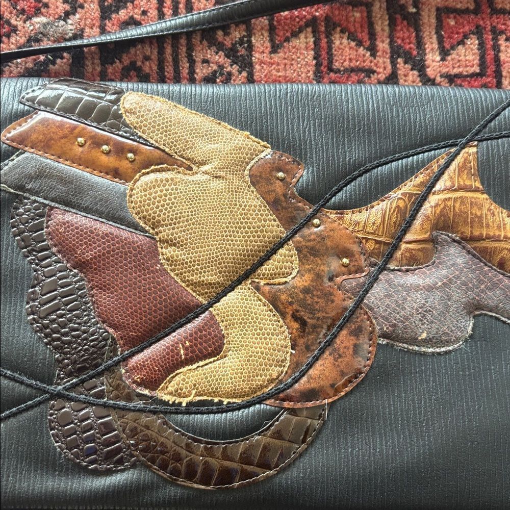 🎀Vintage🎀 1980s Vegan Leather Multicolor Patchwork Shoulder Bag - Picture 2 of 10